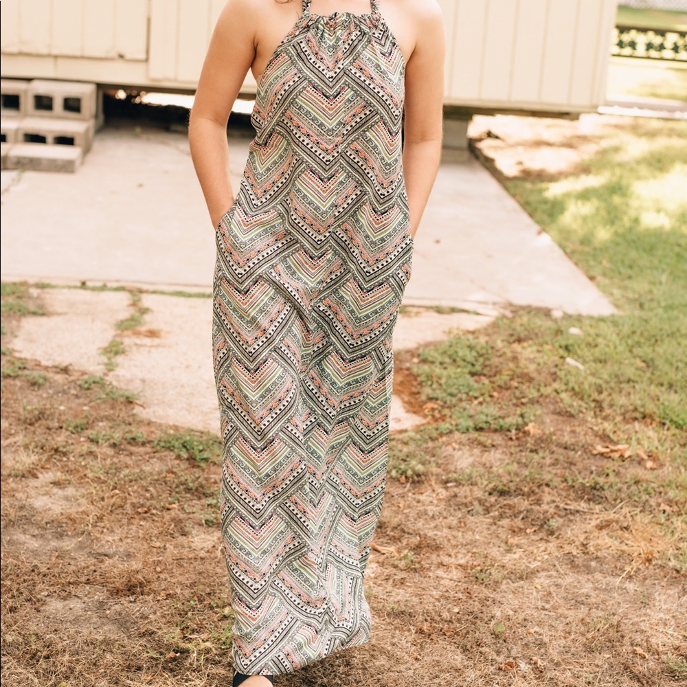 Love stitch halter maxi dress multi colored beachy